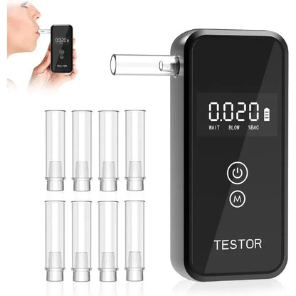 New Professional Portable Breathalyzer Alcohol Tester with Digital Display 8 Reusable Mouthpieces for Home Car Safety Use