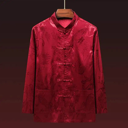 Men's Long Sleeve Ice Silk Tai Chi Suit Traditional Chinese Hanfu Vintage Style Tang Costume Elderly Fashion Dad's Clothing