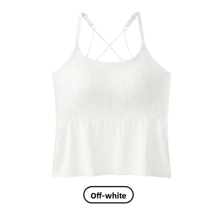 New 2025 Women's Slimming Long Tank Top Beautiful Back Bralette Innerwear Outerwear Base Layer Strap Vest Fashionable Polyest...