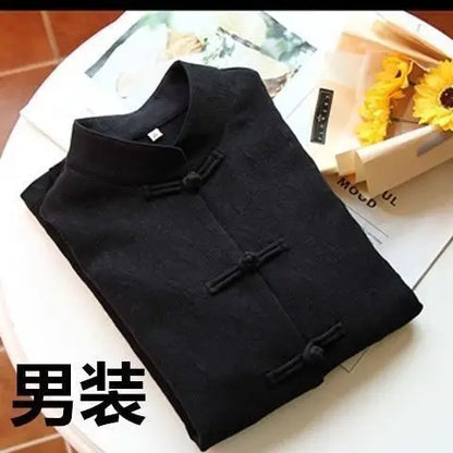 Cotton Linen Shirt Chinese Style Men Women Clothing National Style Tang Costume Button up Long Sleeve Stand Collar Zhongshan ...