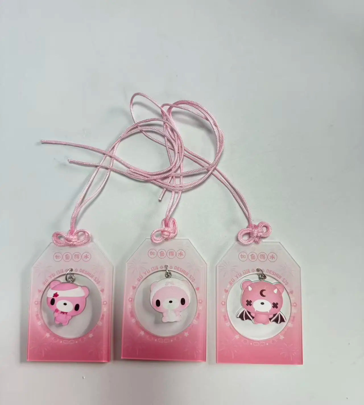 Pink Bear Omamori Car Hanging Ornament, Cute Lucky Charm for Vehicle