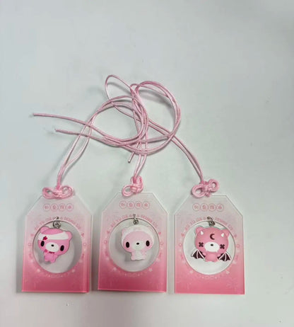 Pink Bear Omamori Car Hanging Ornament, Cute Lucky Charm for Vehicle