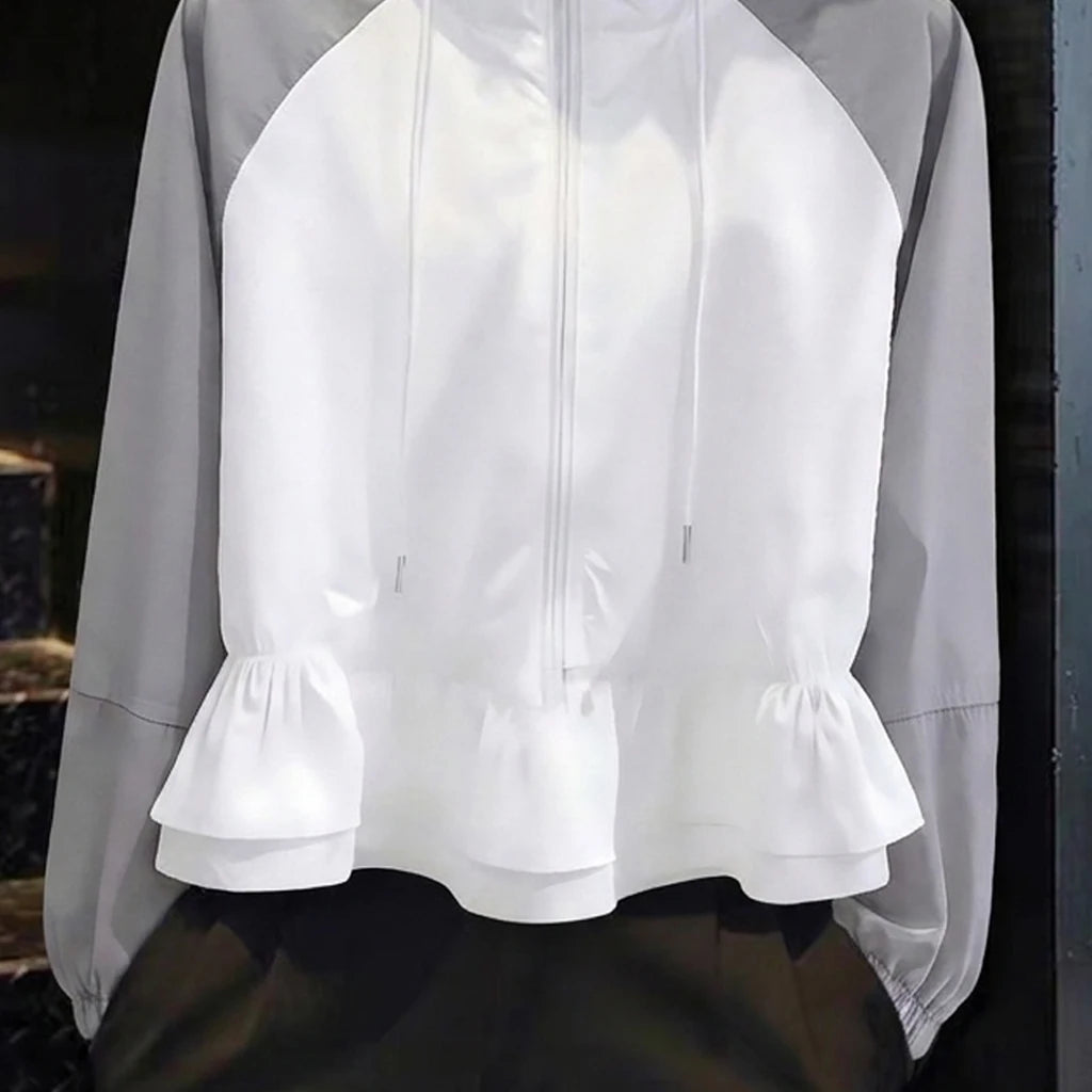Women's Lightweight Breathable Sun Protection Clothing Short Length Loose Fit  Shirt with Hood And Patchwork Hem Casual O...