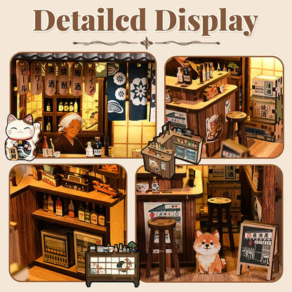 Zuuton DIY Miniature Japanese Izakaya Dollhouse Kit 3D Wooden Puzzle with Furniture Handmade Craft Building Set Gift Home Decor
