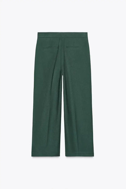 High Waist Wide Leg Pants Zipper Decoration Short Sleeve Turn-down Collar Single Pocket Decoration Fashion Set for Women