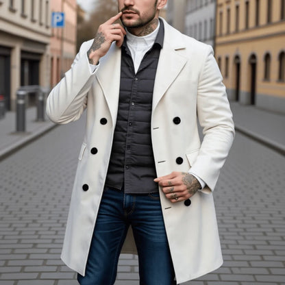 Men's Double-Breasted Wool Overcoat Thickened Winter Trench Coat Windproof  Warm European American Fashion Trend