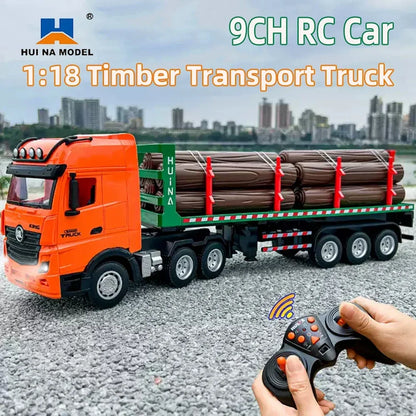 Huina 1313 1/18 9CH 2.4G Remote Control Timber Transport Truck Log Trailer Realistic Carrier RC Construction Logging Car Toys