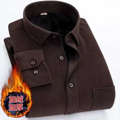 Men's Fleece Lined Corduroy Long Sleeve Shirt Thick Warm Casual  Color Autumn Winter Fashion Outerwear Breathable Youth ...