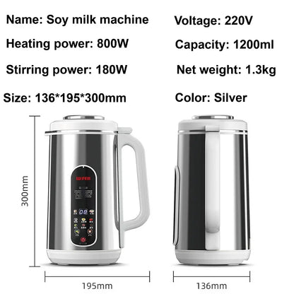 110V/220V Soy Milk Machine Electric Juicer Multifunctional Wall Breaking Machine Kitchen Auto Heating Rice Paste Machine 1200ml