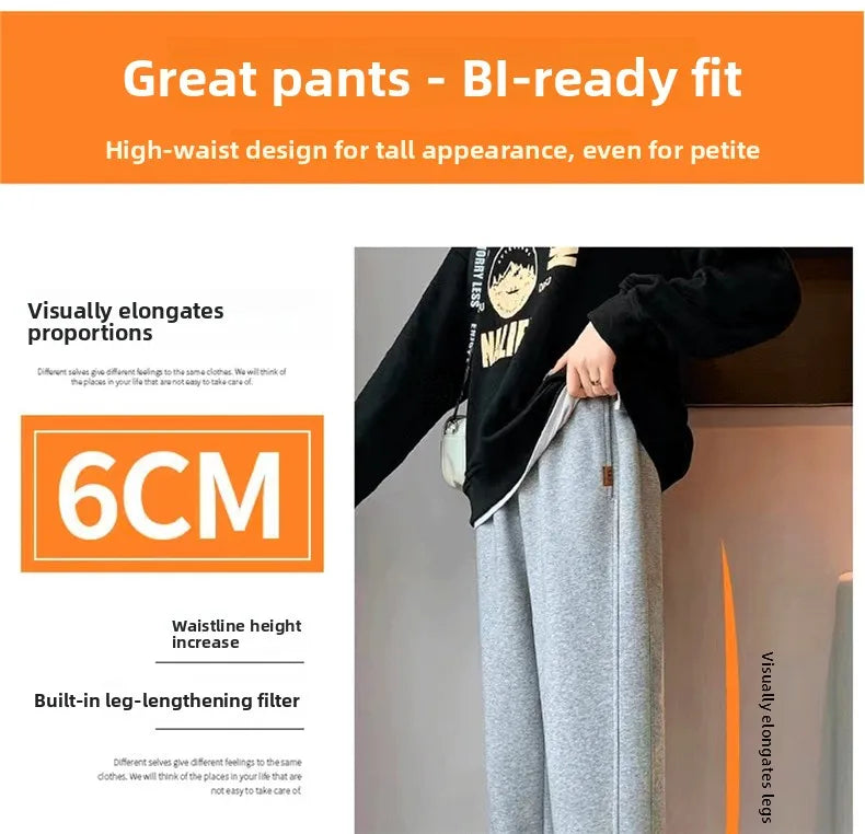 plus Size Women's Slimming Fleece Lined Cuffed Thickened Warm Sports Pants Commute Style Korean Fashion Winter Collection