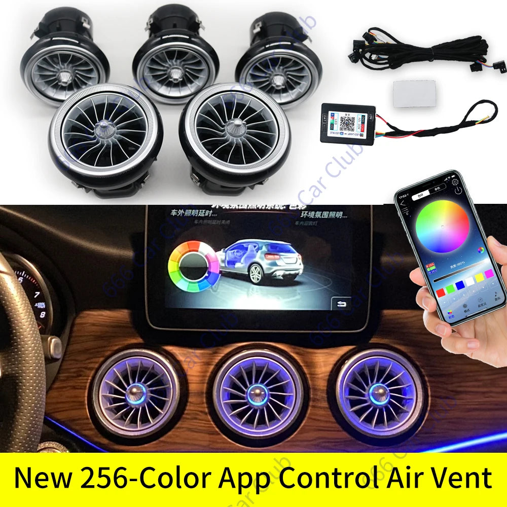 256 Colour LED Vents For Mercedes Benz C Class W205 W447 W213 W156 W117 W176 Bluetooth APP Control Car Nozzle Turbine Air Outlet