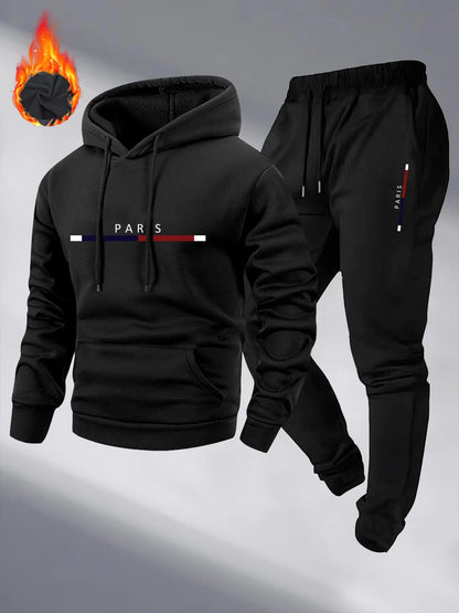 Paris Print Fashion Men's Hooded Tracksuit 2pcs Set High Quality Male Daily Casual Sports Jogging Home Outdoor Hoodie Outftis