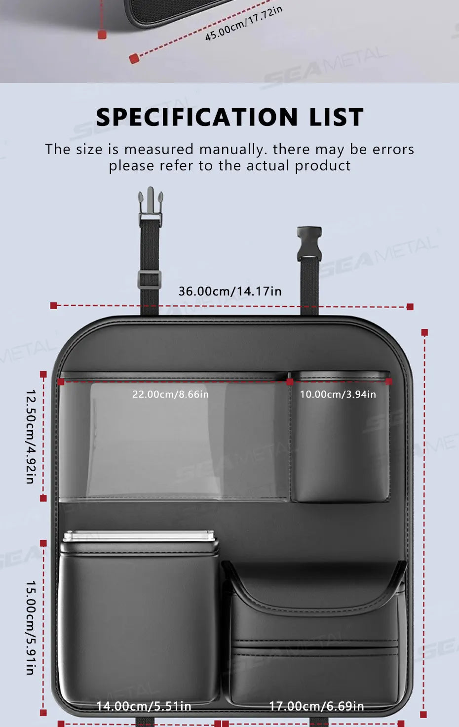 SEAMETAL Car Backseat Table Storage Bag Folding Table Trash Can Pu Leather Multi-functional Hanging Storage Bags Seat Back Tray