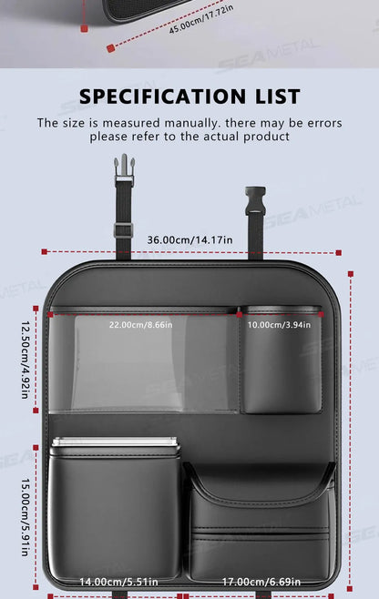 SEAMETAL Car Backseat Table Storage Bag Folding Table Trash Can Pu Leather Multi-functional Hanging Storage Bags Seat Back Tray