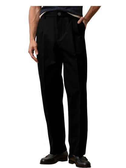 Men High Waist Pleated Suit Pants Straight Wide Leg Loose Fit Trousers Breathable Lightweight Business Office Formal Wear