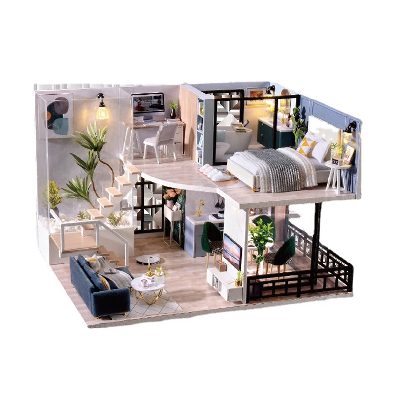 Doll Houses Kits 3D Puzzle Handmade Wooden Mini DollHouse Assembly Building With Furniture Kit Toys For Xmas Birthday Gifts