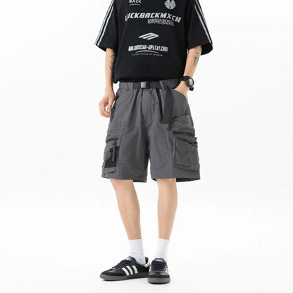 American Oversized Men's Workwear Cargo Shorts Summer Loose Casual Big Zipper Pocket Tactical Shorts Men Retro Five-Point Pants