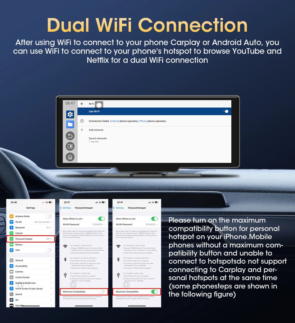 Srnubi 10.26" Car Play Screen Android WIFI Car Multimedia Player Wireless Carplay Android Auto Car Screen for YouTube Netflix