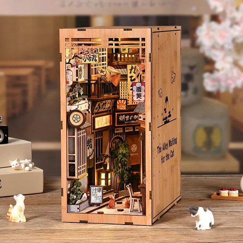 Bookshelf Set DIY Book Nook Kit 3D Wooden Doll House Puzzle Bookshelf Insert Decor With LED Light Dollhouse Model Birthday Gifts