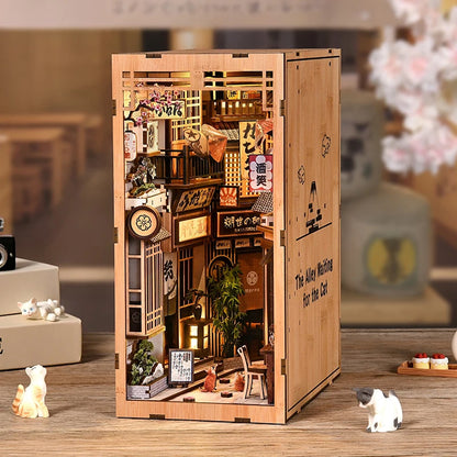 Bookshelf Set DIY Book Nook Kit 3D Wooden Doll House Puzzle Bookshelf Insert Decor With LED Light Dollhouse Model Birthday Gifts