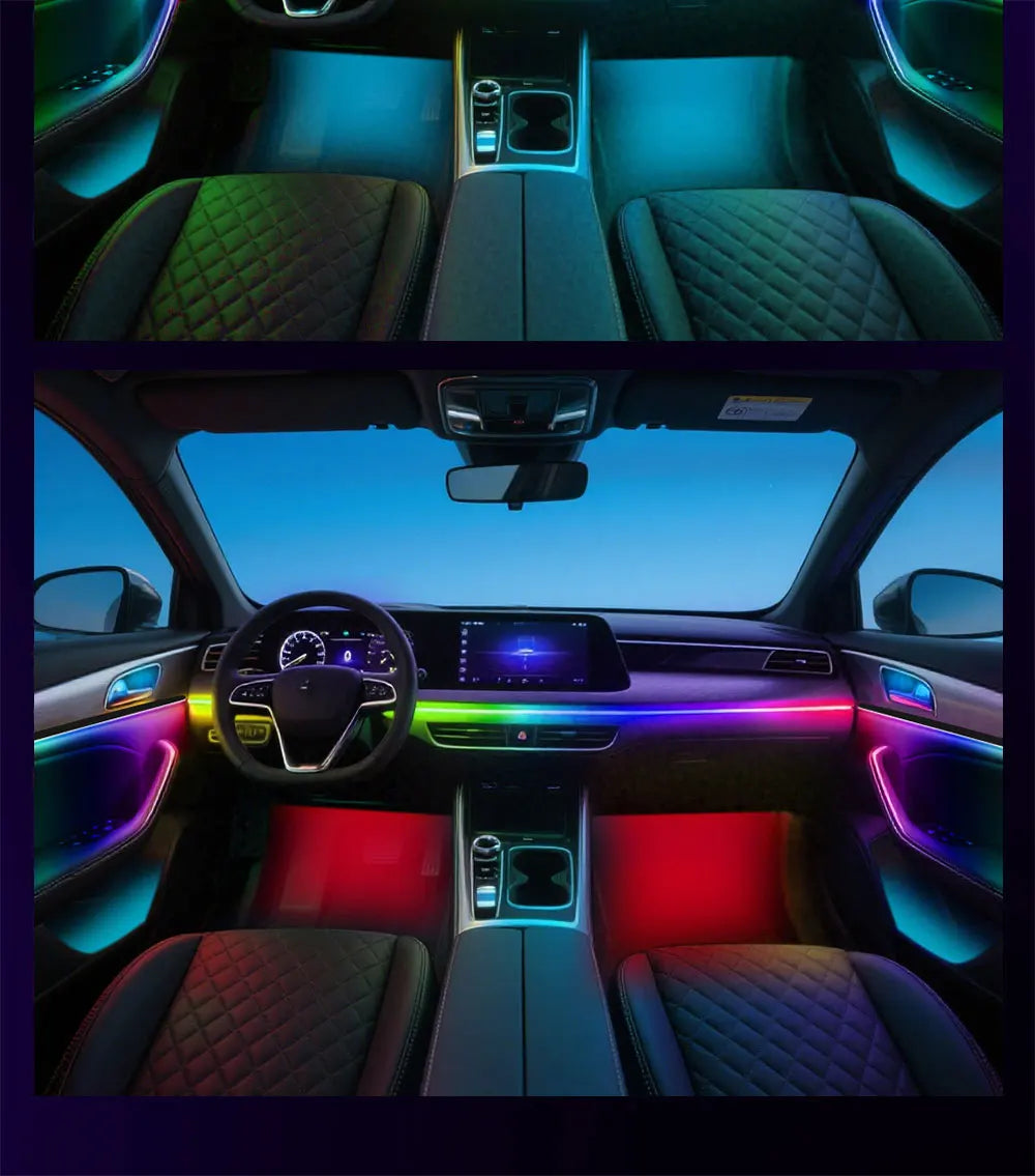 6/10/14/18in1 Led Acrylic Car Waterfall Lamp Ambient Light 213 Rainbow Color Symphony APP Remote Controll Atmosphere Lamp Kit