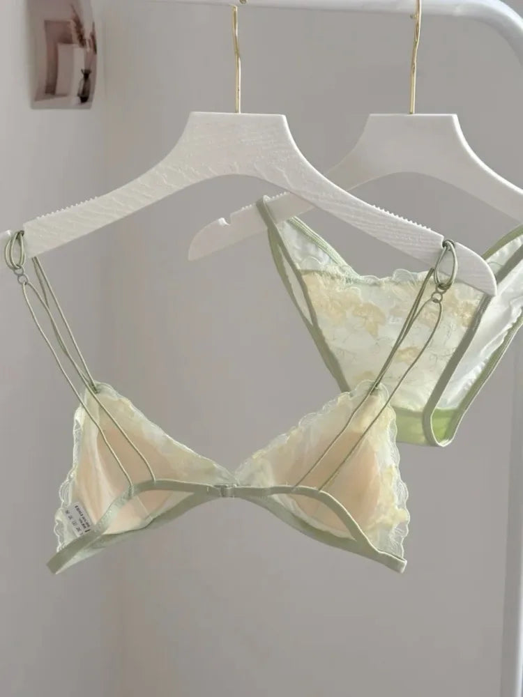 Super Sexy See-Through Lace Bra Set Hollow Out No Underwire French Triangle Bralette and Panties Women Hot Lingerie 2026 Fashion