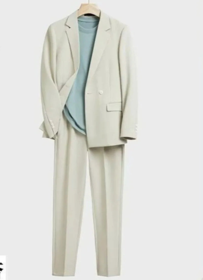 Trendy Korean Style Men Blazer Suit Set Loose Casual Spring Autumn New Cool Stylish Outfit