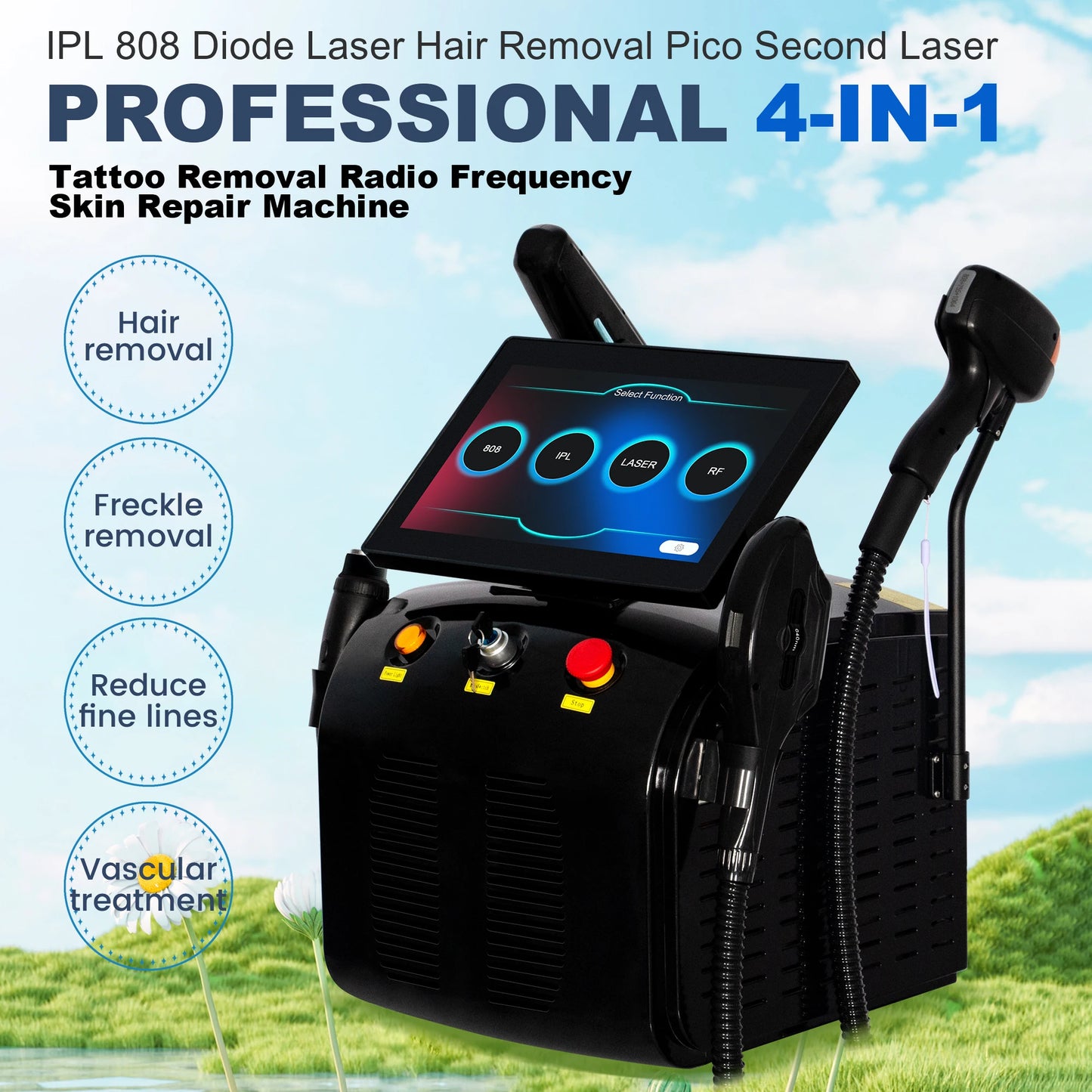 4 IN 1 Soprano Titanium Ice Platinum RF Diode  4 Wave ND:YAG ipl  Rf Machine Painless Hair Removal Machine
