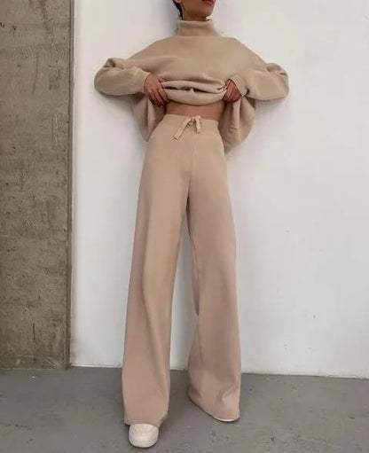 Loose Casual Two-Piece Set Pure Color Knitted 2023 Fashion Women's Ensemble Chic Workwear Winter Office Suit