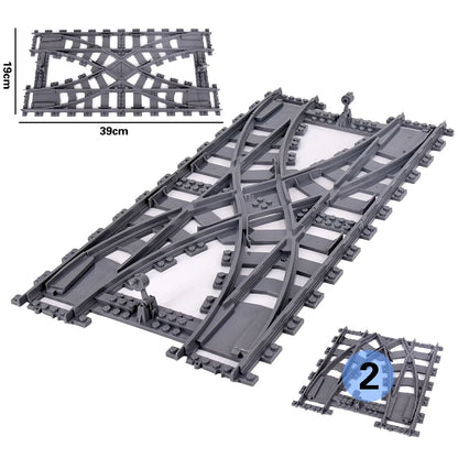 City Trains Flexible Tracks Forked Straight Curved Rails Switch Building Block Bricks High-Tech Creative Toys for kids gifts