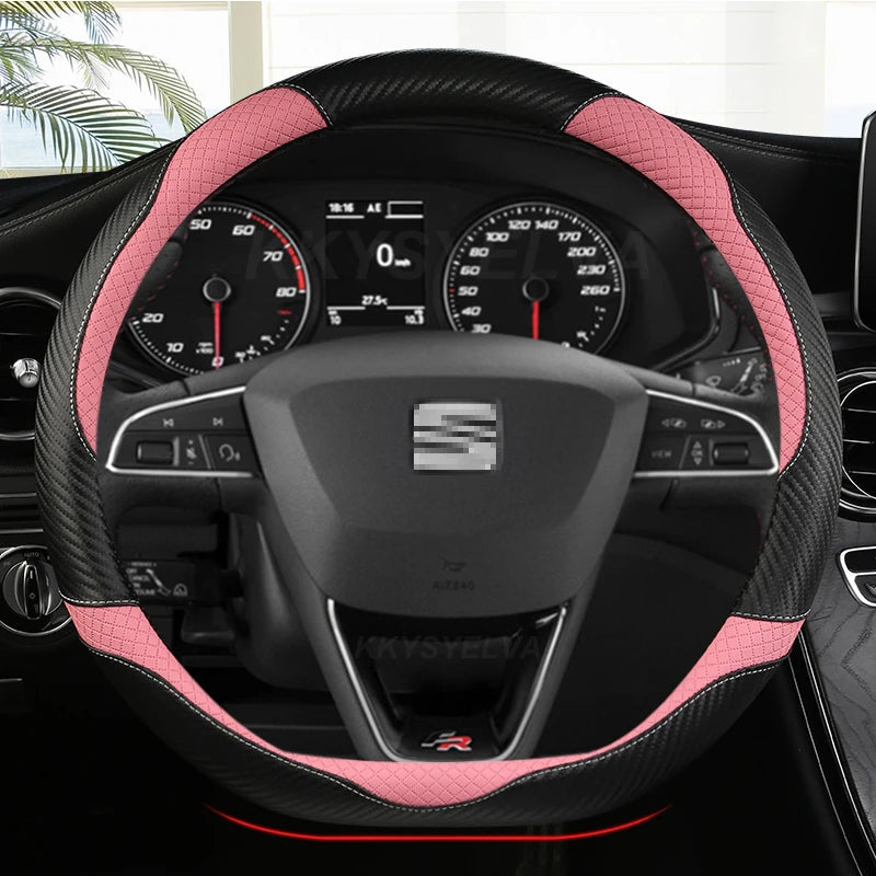 Carbon Fiber+Leather Car Steering Wheel Cover Non-Slip 38cm For Seat Tarraco Arona Ateca Ibiza Toledo Mii Leon Arosa Exeo ST FR