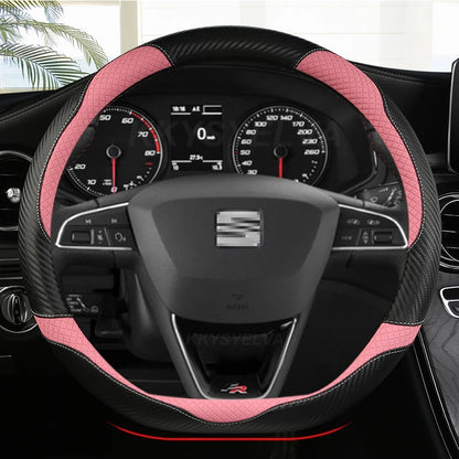 Carbon Fiber+Leather Car Steering Wheel Cover Non-Slip 38cm For Seat Tarraco Arona Ateca Ibiza Toledo Mii Leon Arosa Exeo ST FR