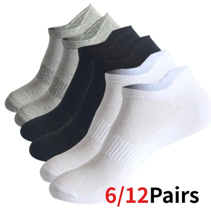 1/6/12 Pairs Unisex Ankle & Boat Socks For Men Women Couples Cotton Breathable Mesh Athletic Sports Running Solid Plus Size