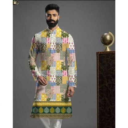 Men Digital Printed Kurta Vardha Regular Fit Mandarin Collar Long Suitable All Occasions Such Wedding Hari Raya Aidilfitri