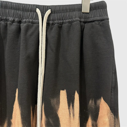 Dark RO Style High Street Elastic Waist Men's Casual Shorts High Street Style Tie Dye Washed Frayed Shorts Hip-hop Style Shorts
