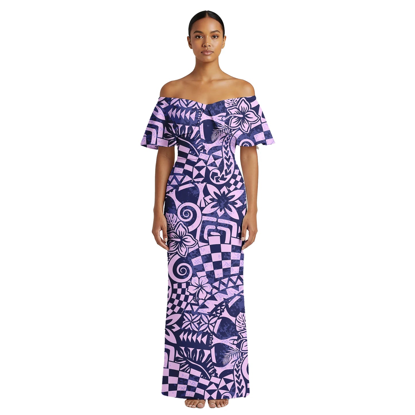 Plumeria Print Custom Logo Clothing Samoan Casual Beach Lady Maxi Skirts Polynesian Plus Size Ladies Wear Women's Aloha Dresses