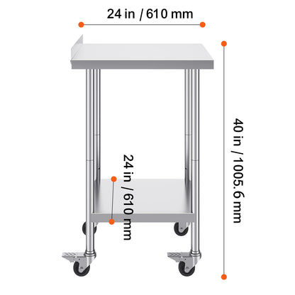 SucceBuy Stainless Steel Work Table Commercial Food Prep Worktable with Casters Heavy Duty Prep Worktable for Restaurant Home