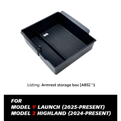 TESY Console & Armrest Storage Box For Tesla New Model YL Y Juniper Launch ABS Silicone Non-slip Mat Upper and Lower Watercup