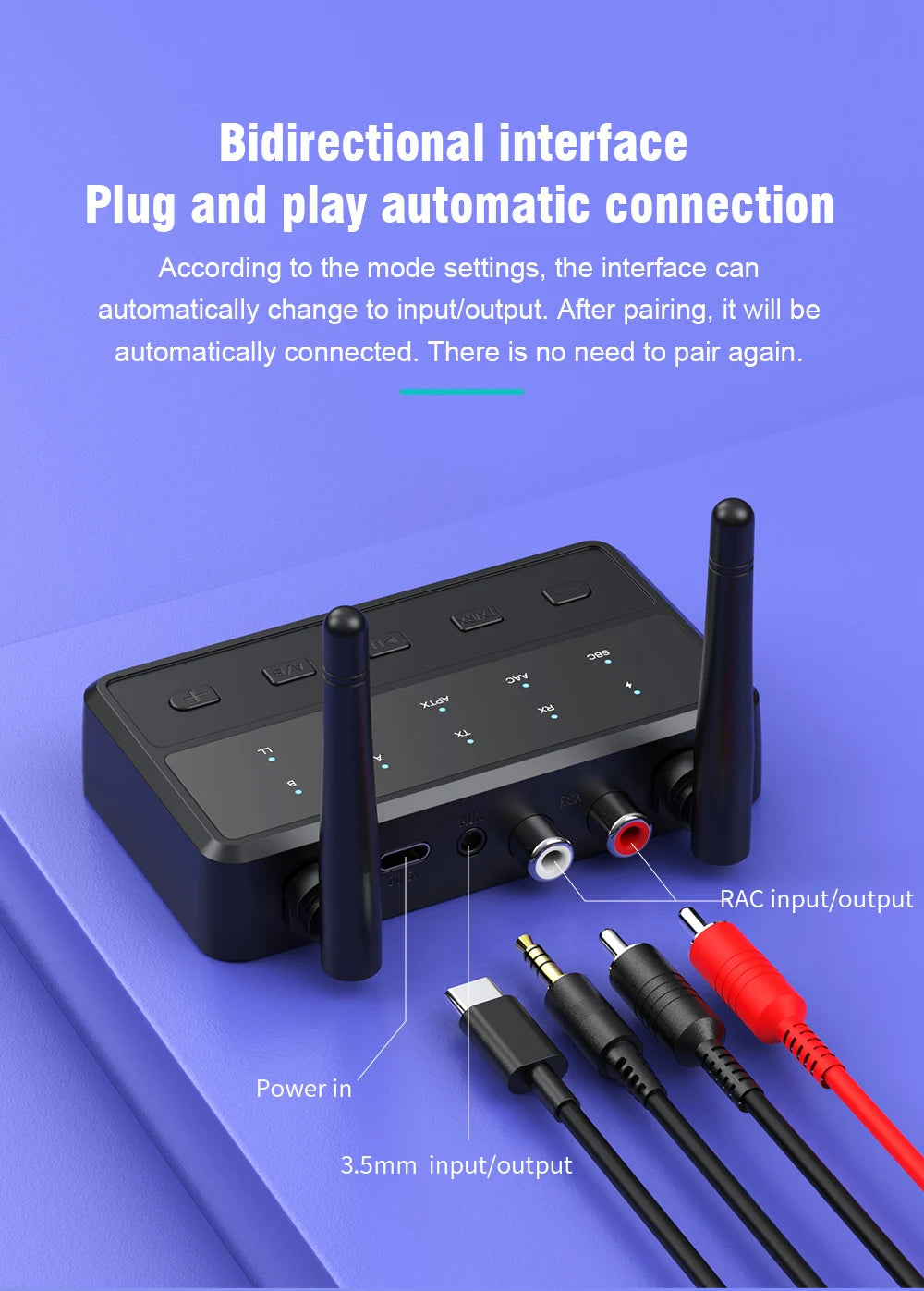 Desktop aptX-Adaptive AD/HD/LL AAC 2 in 1 Bluetooth Audio Transmitter Receiver 3.5MM AUX RCA Stereo HiFi Music Wireless Adapter