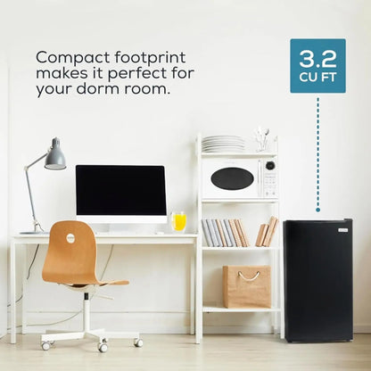 3.2 Cu.Ft. Mini Fridge with Freezer - Single Door Compact Refrigerator with Glass Shelves for Homes