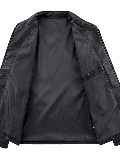 Ning Genuine Leather Jacket Men's Stand Collar Thickened Slim Fit Casual Trendy Motorcycle Clothes Outerwear