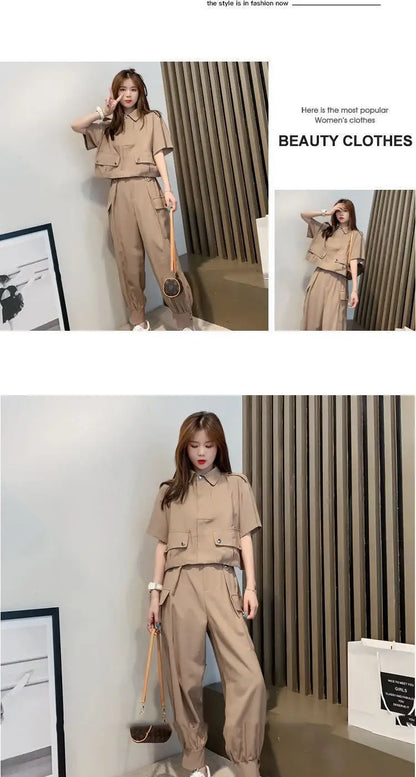 Fashionable Youthful Workwear Career Two-Piece Set Summer New Light Maturity Hepburn Style Quality Polyester Fiber Long Pants