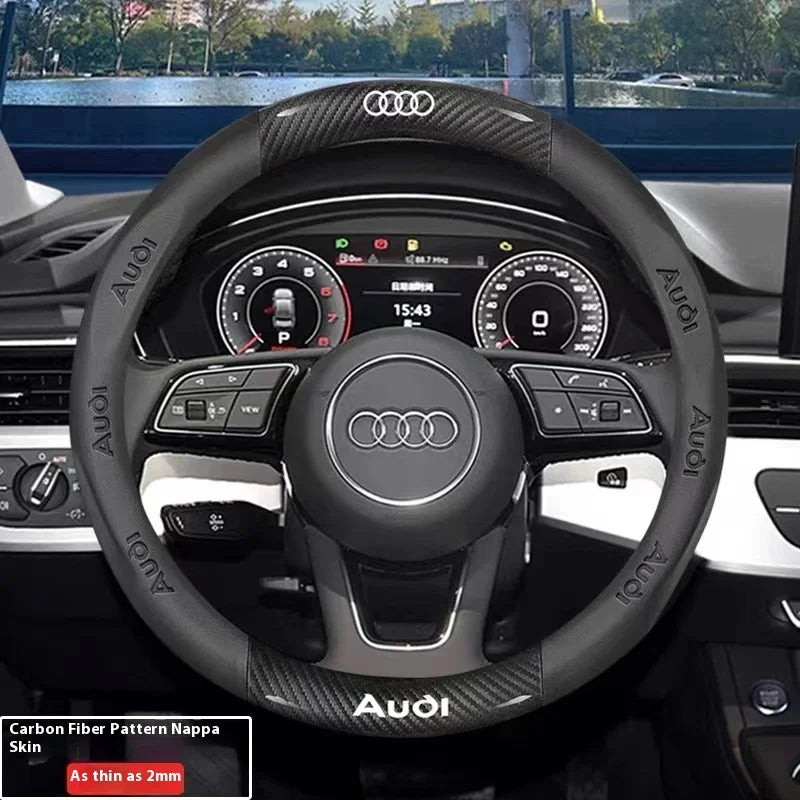 Car AntiSlip Carbon Fiber Leather Steering Wheel Cover, Audi A3 A4 A5 A6 A7 A8 Q1 Q2 Q3 Q5 Q7 Q8 S3 S4 S5 S6 RS3 RS4 RS5 TT