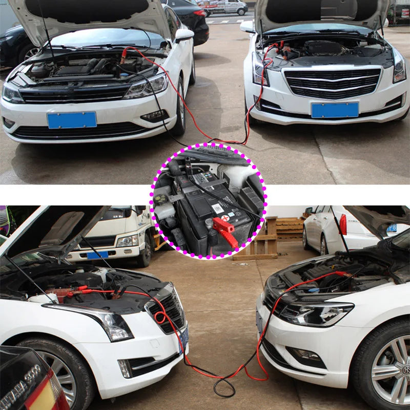 3/4m Extended Car Battery Jumper Cable Double Headed Starter Lead with Clamp Vehicle Boost Cable Line for Emergency Use