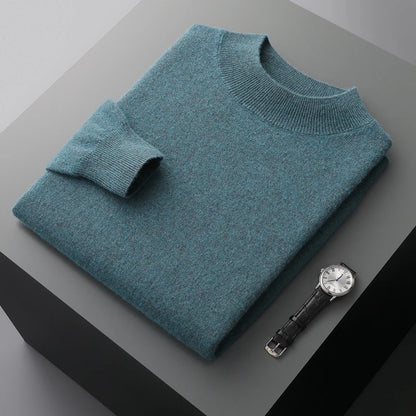 100% Pure Cashmere Sweater Men's Half High Collar Solid Color Pullover Fashion New Knit Undercoat  Autumn and Winter Long Sleeve