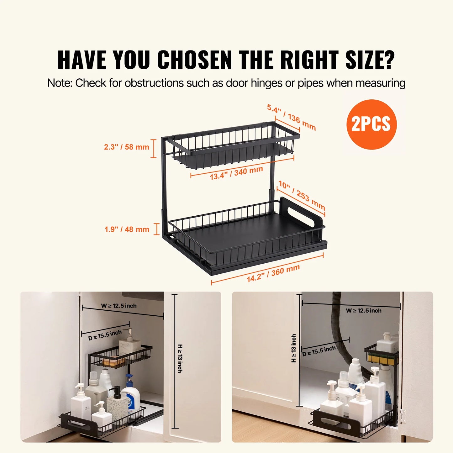 SucceBuy 2Tier Pull Out Cabinet Organizer Under Sink Organizer Slide Out Drawer Cabinet Organizer Sliding Storage Shelf