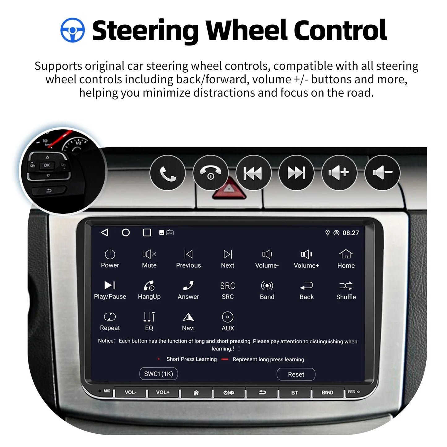 9" Android 15 4+64Gb for Vw Golf Mk5 Mk6 Passat Polo Touran Tiguan Caddy Car Stereo Radio Wifi Carplay Gps Navi Fm Bt+Dvr&Ahd