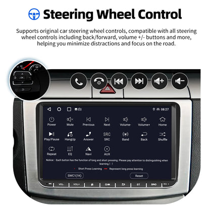 9" Android 15 4+64Gb for Vw Golf Mk5 Mk6 Passat Polo Touran Tiguan Caddy Car Stereo Radio Wifi Carplay Gps Navi Fm Bt+Dvr&Ahd