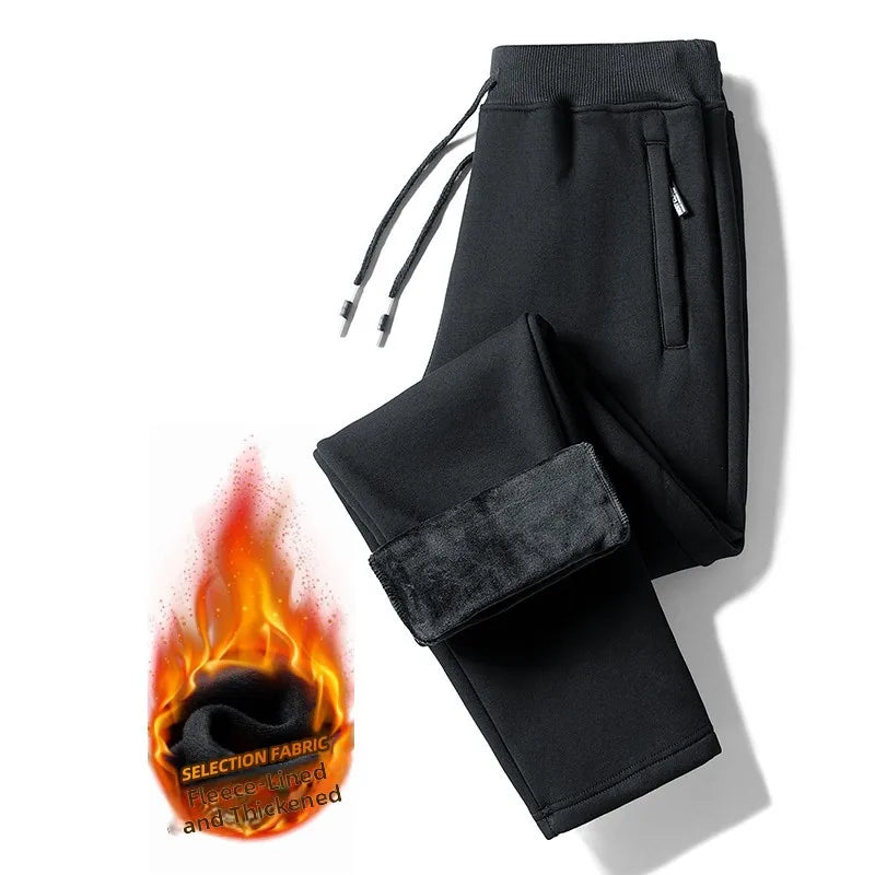 Men's Winter Thickened Fleece Lined Casual Pants Loose Fit Sporty Youthful Style mid Waist Long Trousers with Cuffed Ankle