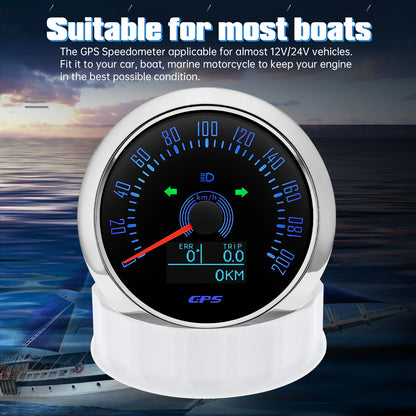 85MM GPS Speedometer 0-160MPH 0-200KMH With GPS Antenna 7 Colors Backlight Digital LED Odometer Gauge for 12V24V Car Boat Marine